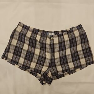 Aerie Women's Plaid Athletic Shorts in Blue and Cream